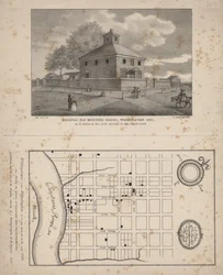 Friends Old Meeting House, Wilmington, Delaware, litho door P.S. Duval, 1845