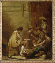 Kaartspelers in een kroeg (schilderij op canvas)