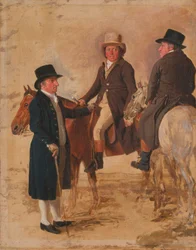 John Hilton, rechter van de koers in Newmarket; John Fuller, griffier van de koers; en John Stevens, een trainer