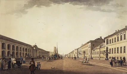 Uitzicht op de Nevsky Prospekt bij de Gostiny Dvor in Sint-Petersburg