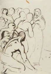 Studie van een groep figuren, knielend en staand