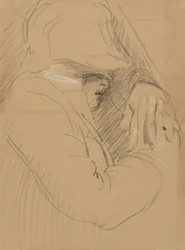Studie van een slapende man, met een hoed en gevouwen handen