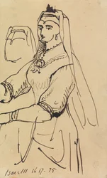 Studie van een vrouw met een hoofdtooi