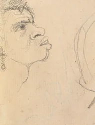 Studie van het gezicht van een etnische vrouw, in profiel, met oorbellen