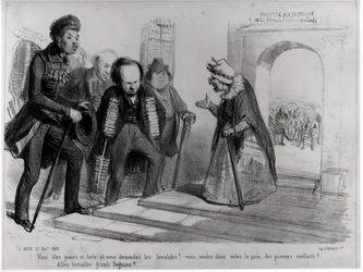 Dumas, Hugo en Balzac zoeken hun toelating tot de Franse Academie, illustratie uit 