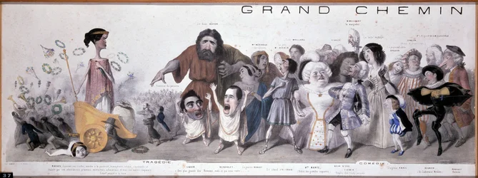 Le grand chemin de la postérité: voorstelling van tragedie en komedie - Lithografie door Benjamin Roubaud, Maison de Balzac, Parijs
