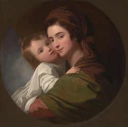 De vrouw van de kunstenaar Elizabeth en hun zoon Raphael