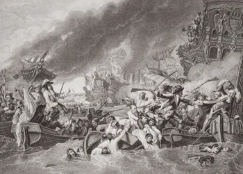 De slag bij La Hogue, vernietiging van de Franse vloot, 22 mei 1692, uit 