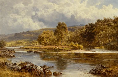 Een eiland op de Llugwy net onder Capel Curig, Noord-Wales