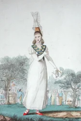 Een Cauchoise in traditionele feestkleding, gegraveerd door Gatine