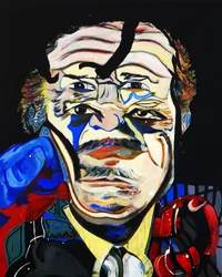 50 grote schrijvers uit de geschiedenis : Carlos Fuentes, 2015 (olieverf en acryl op doek)
