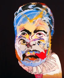 50 grote schrijvers uit de geschiedenis : Ernest Hemingway, 2015 (olieverf en acrylverf op doek)