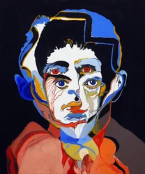 50 grote schrijvers uit de geschiedenis : Franz Kafka, 2015 (olieverf en acrylverf op doek)