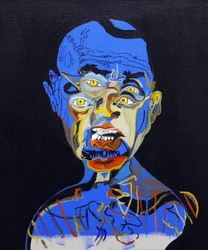 50 grote schrijvers uit de geschiedenis : James Ellroy, 2015 (olieverf en acrylverf op doek)