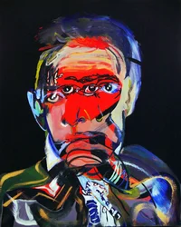 50 grote schrijvers uit de geschiedenis : Juan Rulfo, 2015 (olieverf en acryl op doek)