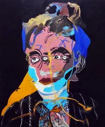 50 grote schrijvers uit de geschiedenis : Marguerite Duras, 2015 (olieverf en acryl op doek)