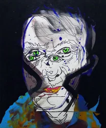 50 grote schrijvers uit de geschiedenis : Michel Houellebecq, 2015 (olieverf en acrylverf op doek)