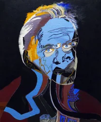 50 grote schrijvers uit de geschiedenis : Patrick Modiano, 2015 (olieverf en acryl op doek)