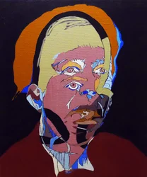 50 grote schrijvers uit de geschiedenis: Simone de Beauvoir, 2015 (olieverf en acrylverf op doek)