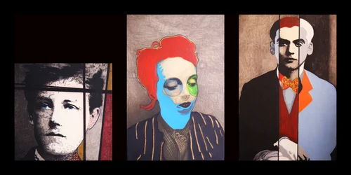 Arthur, Marguerite  Federico, 2014 (olieverf op 3 naast elkaar geprinte canvasdoeken)