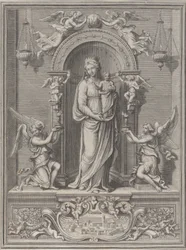 Madonna van Loreto, in een nis met een engel aan beide zijden