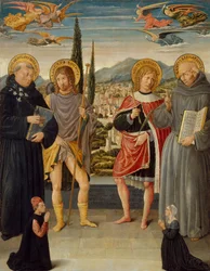 Heiligen Nicolaas van Tolentino, Rochus, Sebastiaan en Bernardinus van Siena