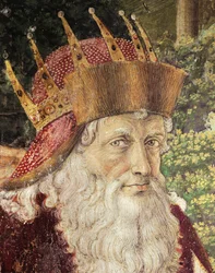 Optocht van de Wijzen door Benozzo Gozzoli (1420-1497), fresco. Detail. Kapel van het Palazzo Medici Riccardi, Florence.
