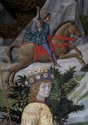 De reis van de wijzen Detail van de jonge magiër in het gezicht van Laurent de Magnifique