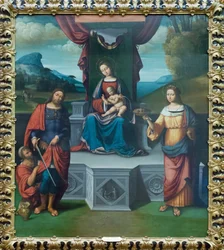 Madonna en Kind op de troon met Sint Martinus en Sint Rosalia