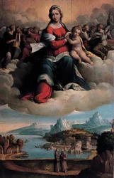 Madonna en Kind in glorie met de heiligen Antonius van Padua en Franciscus, 1530