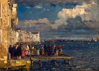 Voorbereiding van Festa del Redentore in Venetië (schilderij door Beppe Ciardi, 1910-1915)