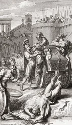 De dood van Achilles. (afdruk)