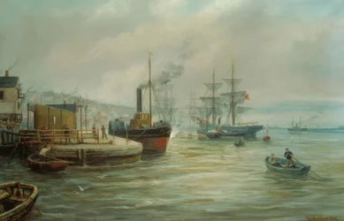 Een raderstoomboot en andere schepen