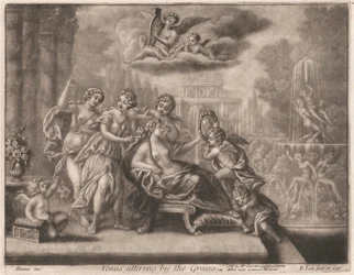 Venus die zich kleedt door de Gratiën