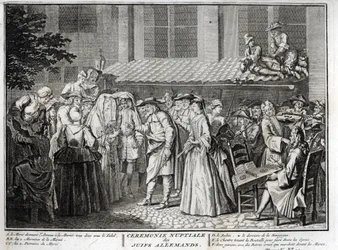 Joodse bruiloft in de Joods-Duitse gemeenschap, gravure uit 