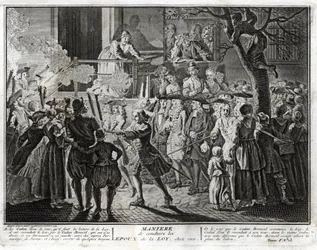 Jodendom: de manier van het naar huis leiden van de echtgenoten van de Wet - een voorstelling van de processie waarmee de gemeenschap, tijdens het feest van Simchat Thora, degenen eerde die waren gekozen, één om de lezing van het laatste gedeelte van de Th