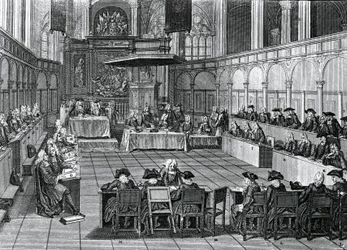 Protestantse Synode gehouden in 1730 in de Nieuwe Kerk in Amsterdam, Nederland, gravure door Bernard Picart (1673-1733)
