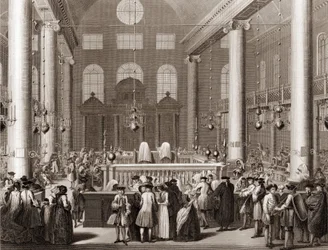 Het Joodse feest van Poerim, gravure uit "Illustratie van ceremonies en religieuze gebruiken van alle volkeren ter wereld" door Bernard Picart (1723-1743) 1819