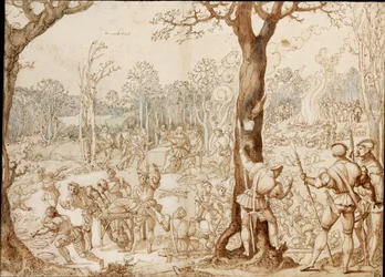 Jeux partages (scène van een banket in het bos tijdens een jachtdag)