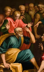Kapel van het Heilig Sacrament, Eerste span zuidzijde, Bernardino Campi, Voetwassing, Detail 1569