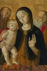 Madonna en kind met twee kluizenaarsheiligen, begin 1480 (tempera op paneel)