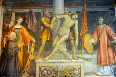 Jezus vastgebonden aan kolom, fresco door Bernardino Luini in de kerk van Sint Maurice in het Maggiore Klooster, Milaan, Lombardije, Italië