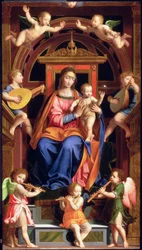 Madonna en Kind op de Troon