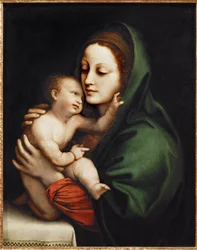 Heilige Maria en kind, fragment van een voorstelling in de tempel (schilderij op hout)