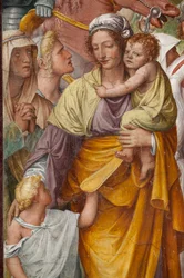 Vrouw en kinderen, (detail) van de Passie en Kruisiging van Christus