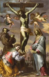 Kruisbeeld met de Maagd en de heiligen Franciscus en Agatha