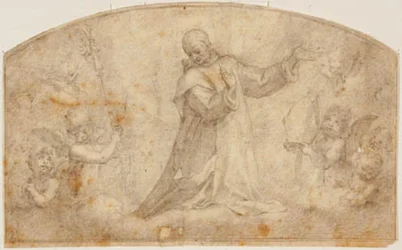 St. Bruno omringd door engelen met een staf en een mijter