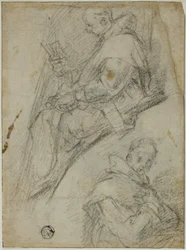 Twee studies van kartuizers (recto); Drie schetsen van hoofden van kartuizers (verso)