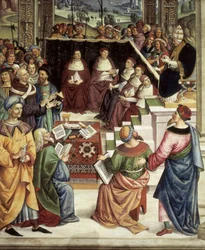 Pius II bijeen in Mantova voor dieet georganiseerd om kruistocht tegen Turken te plannen, detail van Verhalen van Pius II
