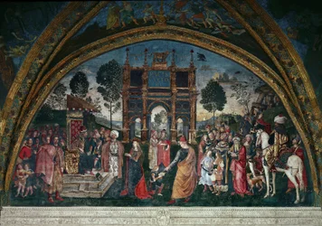 Het geschil van Sint Catharina van Alexandrië met de filosoof, voor de Romeinse keizer Maxentius
